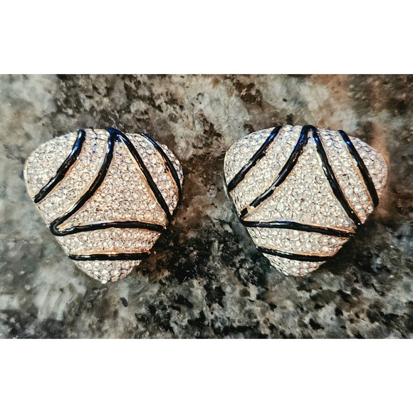Ciner Jewelry - Ciner Clip On Earrings Women OS Gold Black Enamel Pave Crystal Shield Excellent